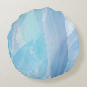 Blue, abstract, cool water colour brush stroke art round cushion
