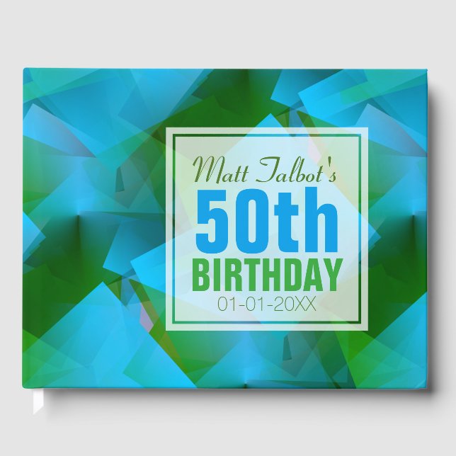 Blue Abstract Cubist 30th Birthday Guest Book (Front)