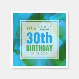Blue Abstract Cubist 30th Birthday Paper Napkins
