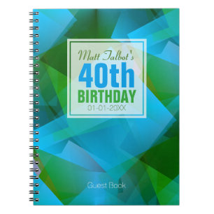 Blue Abstract Cubist 40th Birthday Guest Book 9a