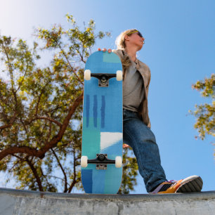 Blue Abstract Design Half Pipe Skateboard