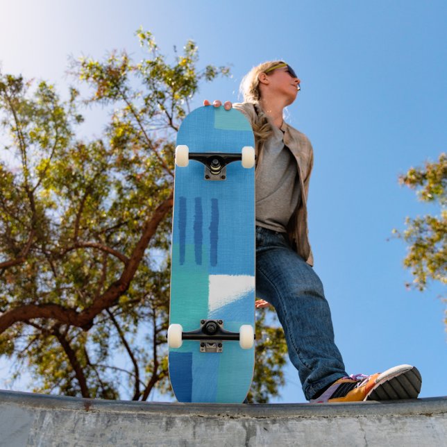 Blue Abstract Design Half Pipe Skateboard (Outdoor 1)