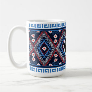 Blue Abstract Ethnic Geometric Patterns with Logo Coffee Mug