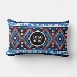 Blue Abstract Ethnic Geometric Patterns with Logo Lumbar Cushion