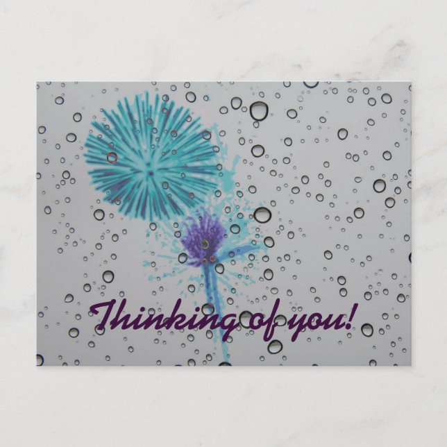 Blue Abstract Firework Thinking of You Postcard (Front)