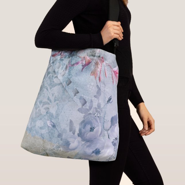 Blue Abstract Floral Collage Crossbody Bag (Close Up)