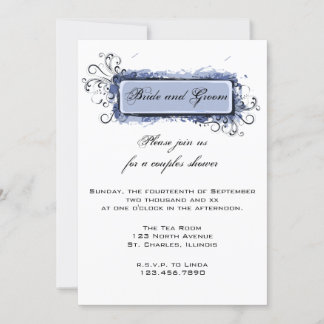Blue Abstract Floral Couples Wedding Shower Invitation