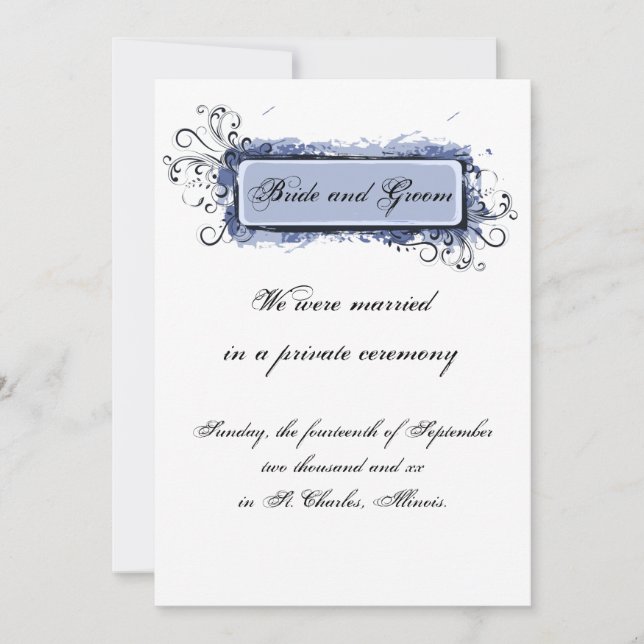 Blue Abstract Floral Elopement Announcement (Front)