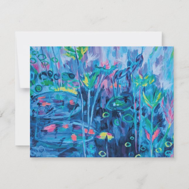 Blue Abstract Floral Painting Flat  Thank You Card (Front)