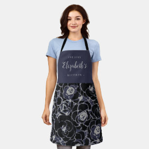 Blue abstract floral pattern personalised cooking apron