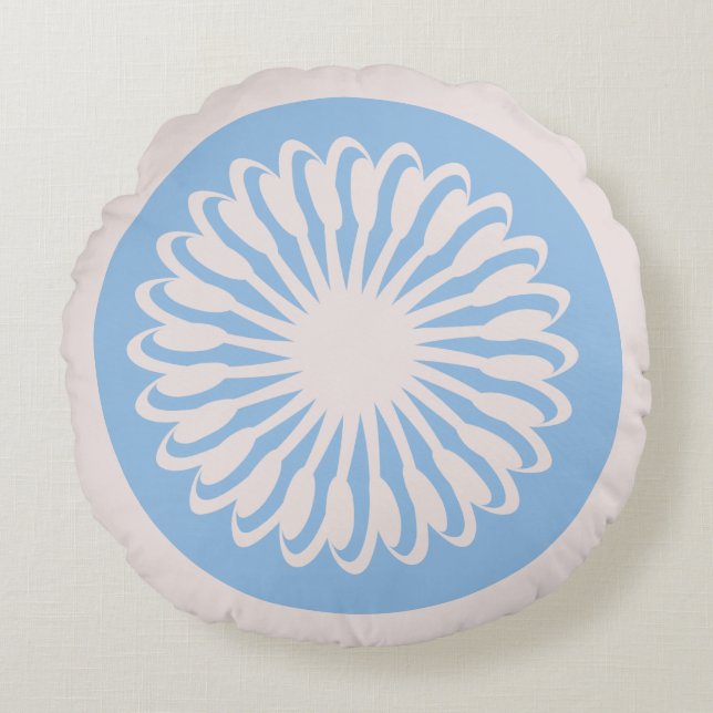 Blue Abstract Floral Round Cushion (Front)