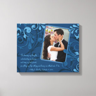 Blue Abstract Floral Wedding Photo Template Canvas Print