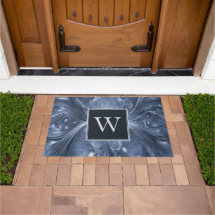 Blue Abstract Flourish Monogram Doormat