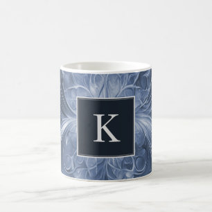 Blue Abstract Flourish Monogram Mug