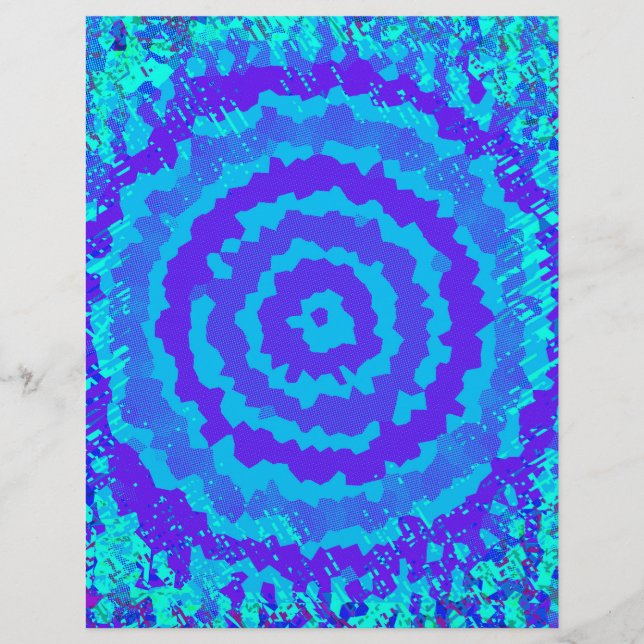 Blue Abstract Flower Scrapbook Paper 2-Sided Page (Front)