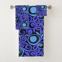 Blue Abstract Flowers Bath Towel Set