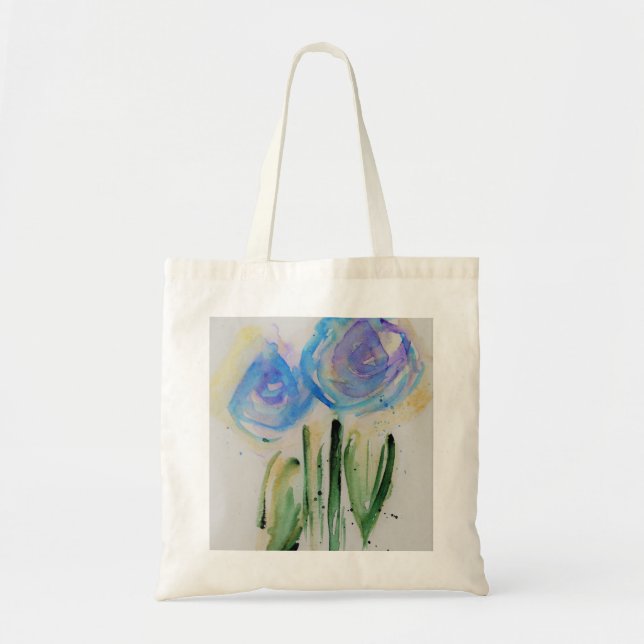 blue abstract flowers tote bag (Front)