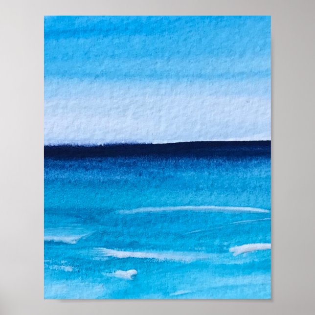 Blue abstract Fun Watercolor Art Waves Unique Post Poster (Front)