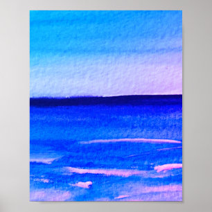 Blue abstract Fun Watercolor Art Waves Unique  Poster