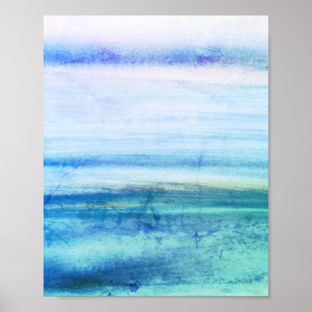 Blue abstract Fun Watercolor Art Waves Unique Poster (Front)