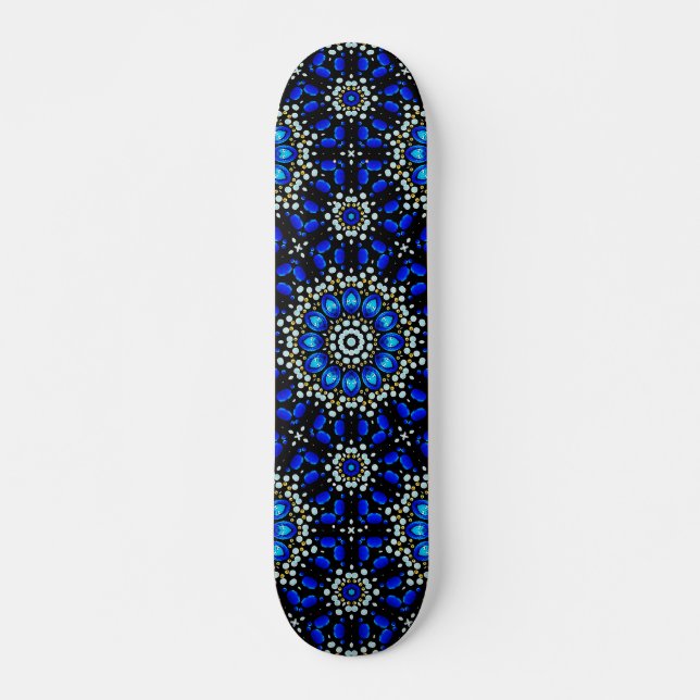 Blue Abstract Geometric Mandala Art Design Skateboard (Front)