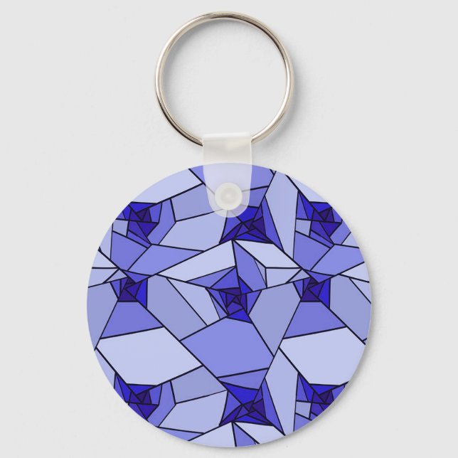 Blue Abstract Geometric Pattern Key Ring (Front)