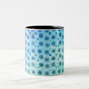 Blue Abstract Geometric Snowflakes Blue Green Two-Tone Coffee Mug