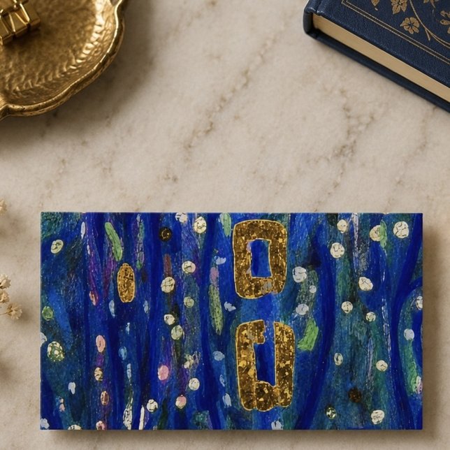 Blue Abstract Gold Geometric  Business Card (Creator Uploaded)