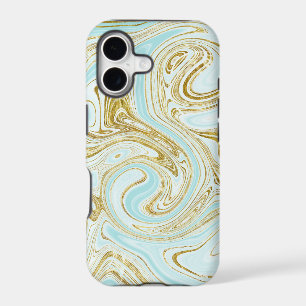 Blue Abstract Gold Glitter Chic Stylish