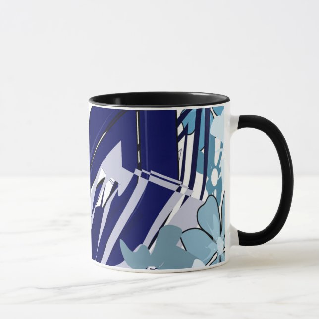 Blue Abstract Grid Bloom — Bold Abstract Mug (Right)