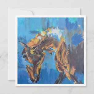Blue Abstract Horse Painting Holiday Card