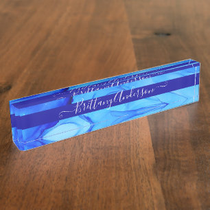 Blue Abstract Ink Blot Beautiful Custom Nameplate