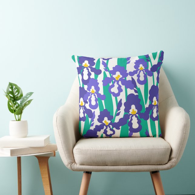 Blue Abstract Iris Floral Pattern Cushion (Chair)