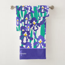 Blue Abstract Iris Floral Pattern Monogram