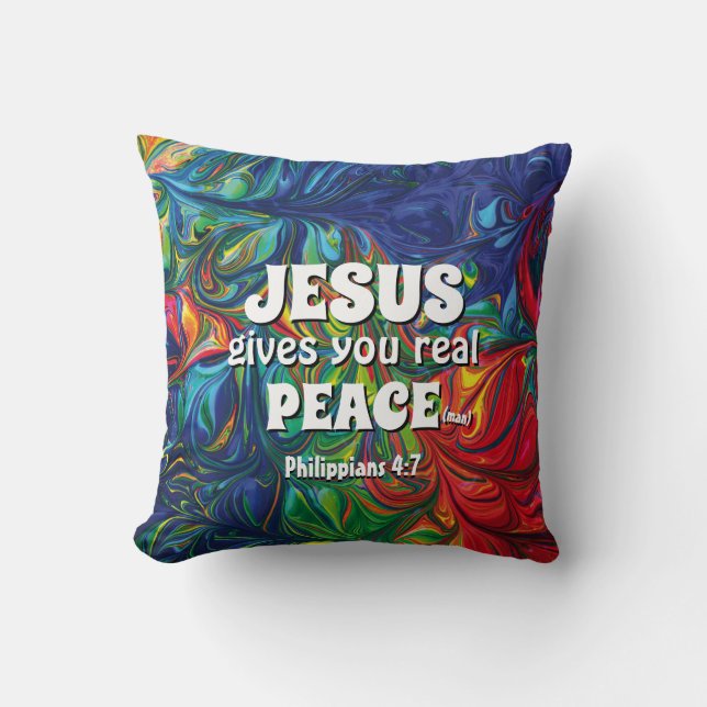 Blue Abstract JESUS PEACE Christian Cushion (Front)
