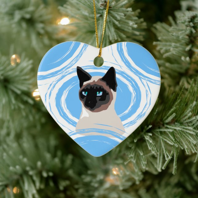 Blue Abstract Lucky Siamese Owner Ornament (Tree)