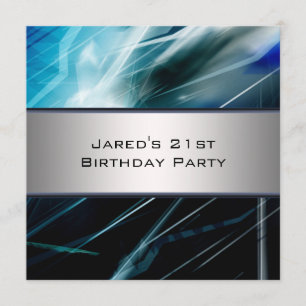 Blue Abstract Mans 21st Birthday Party Invitation