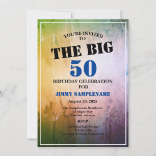 Blue Abstract Man's Birthday Celebrating The Big Invitation