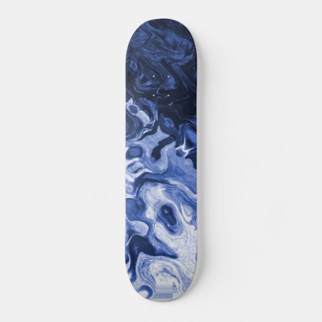 Blue Abstract Marble Art Skateboard (Front)
