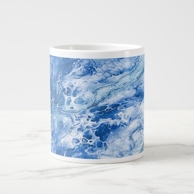 Blue Abstract Marble Background Large Coffee Mug (Front)
