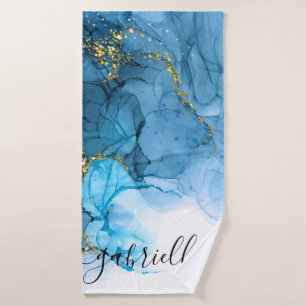 Blue Abstract Marble Bath Towel
