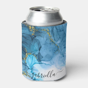 Blue Abstract Marble Can Cooler
