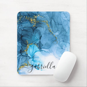 Blue Abstract Marble Mouse Mat