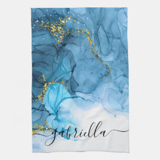 Blue Abstract Marble Tea Towel