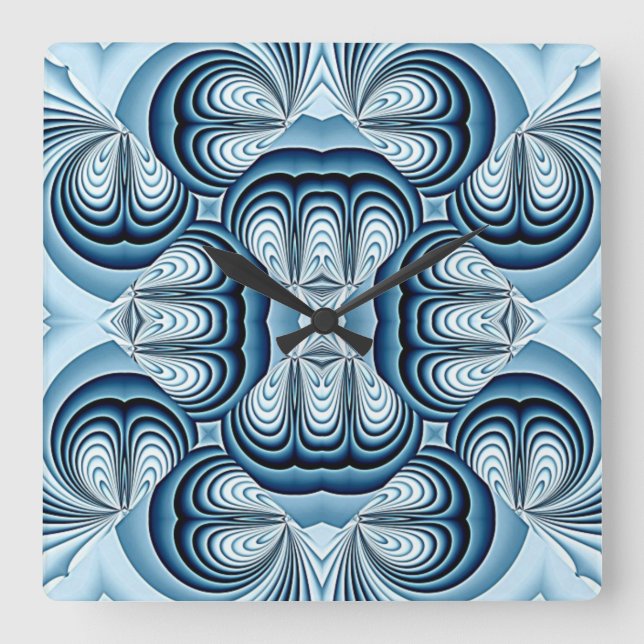 Blue Abstract Mirrors Square Wall Clock (Front)