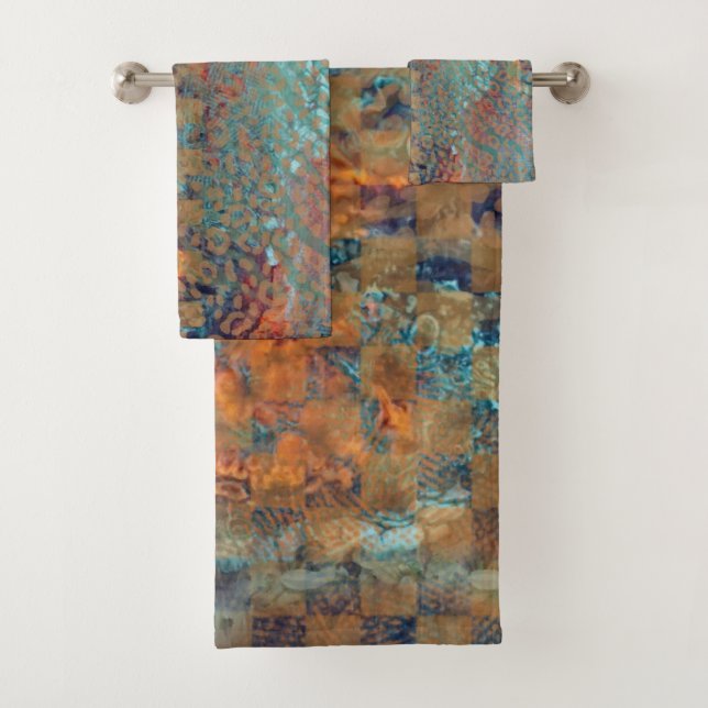  Blue Abstract Mixed Animal And Zebra Skin Bath Towel Set (Insitu)