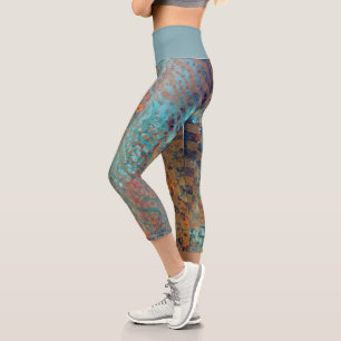 Blue Abstract Mixed Animal And Zebra Skin Capri Leggings