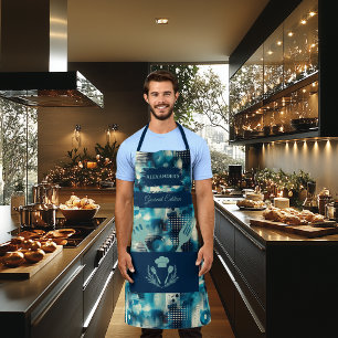 Blue Abstract - Modern Monochrome Kitchen Apron
