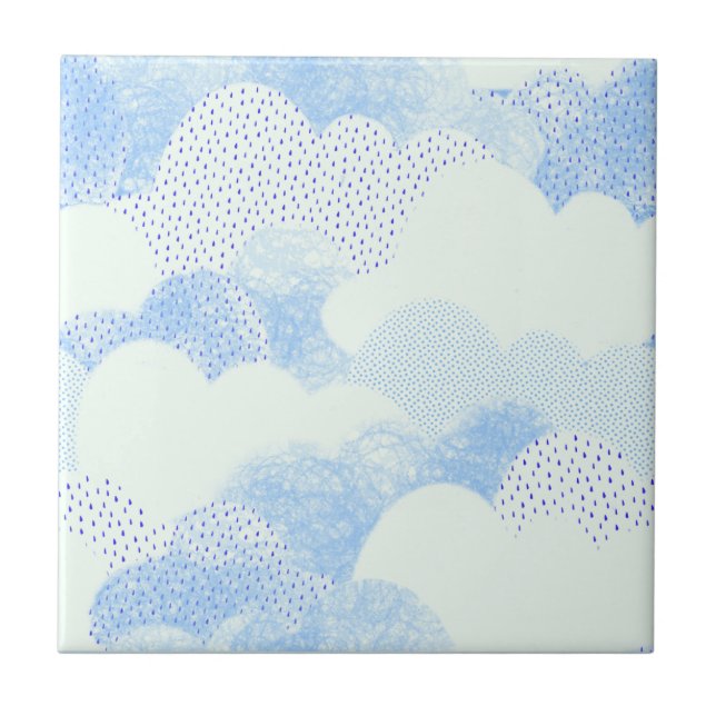 Blue Abstract Modern Rain Cloud Repeat Pattern Tile (Front)