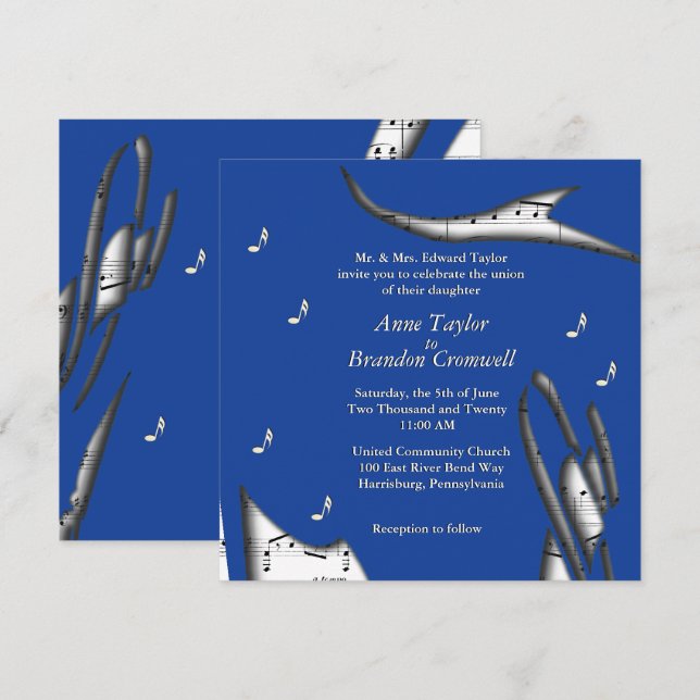 Blue Abstract Music Theme Wedding Invitation (Front/Back)